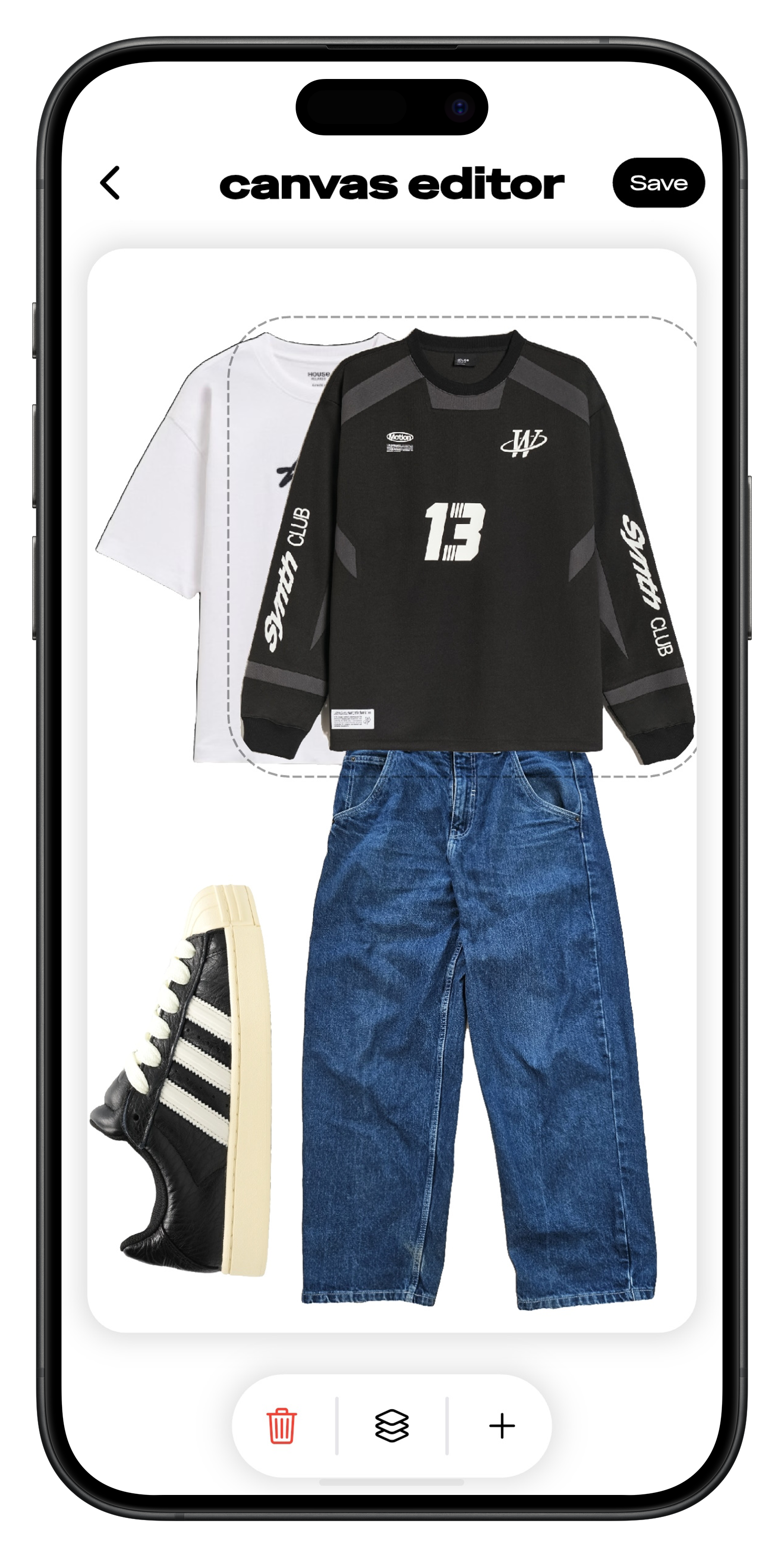 fitboxd canvas editor with draggable outfit pieces